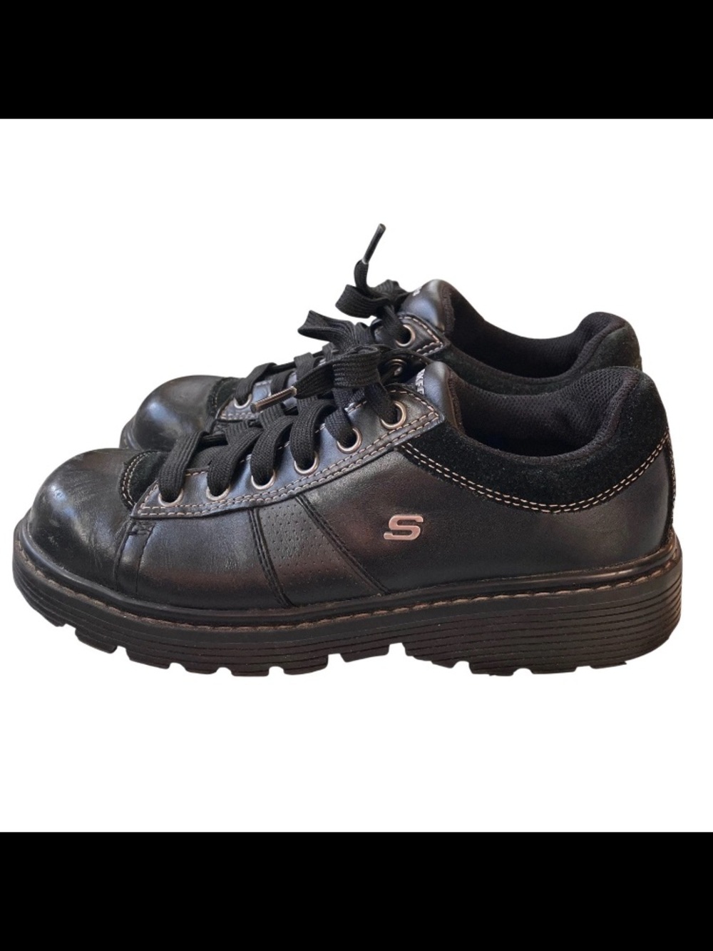 Skechers Tredd Jammers Womens 7 Black Leather Chunky Shoes Lace-Up 2011